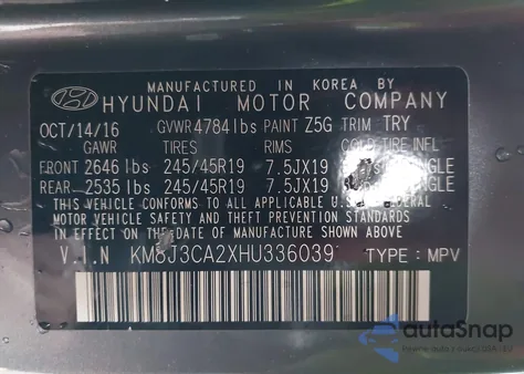 2017 Hyundai Tucson Sport z USA, uszkodzony, nr VIN KM8J3CA2XHU336039